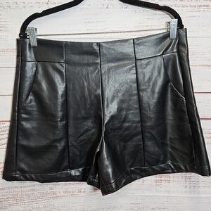 Black faux leather high waisted shorts
